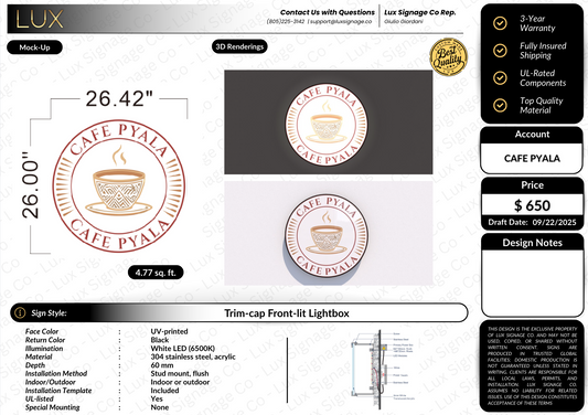 Custom Business Sign for Cafe Pyala