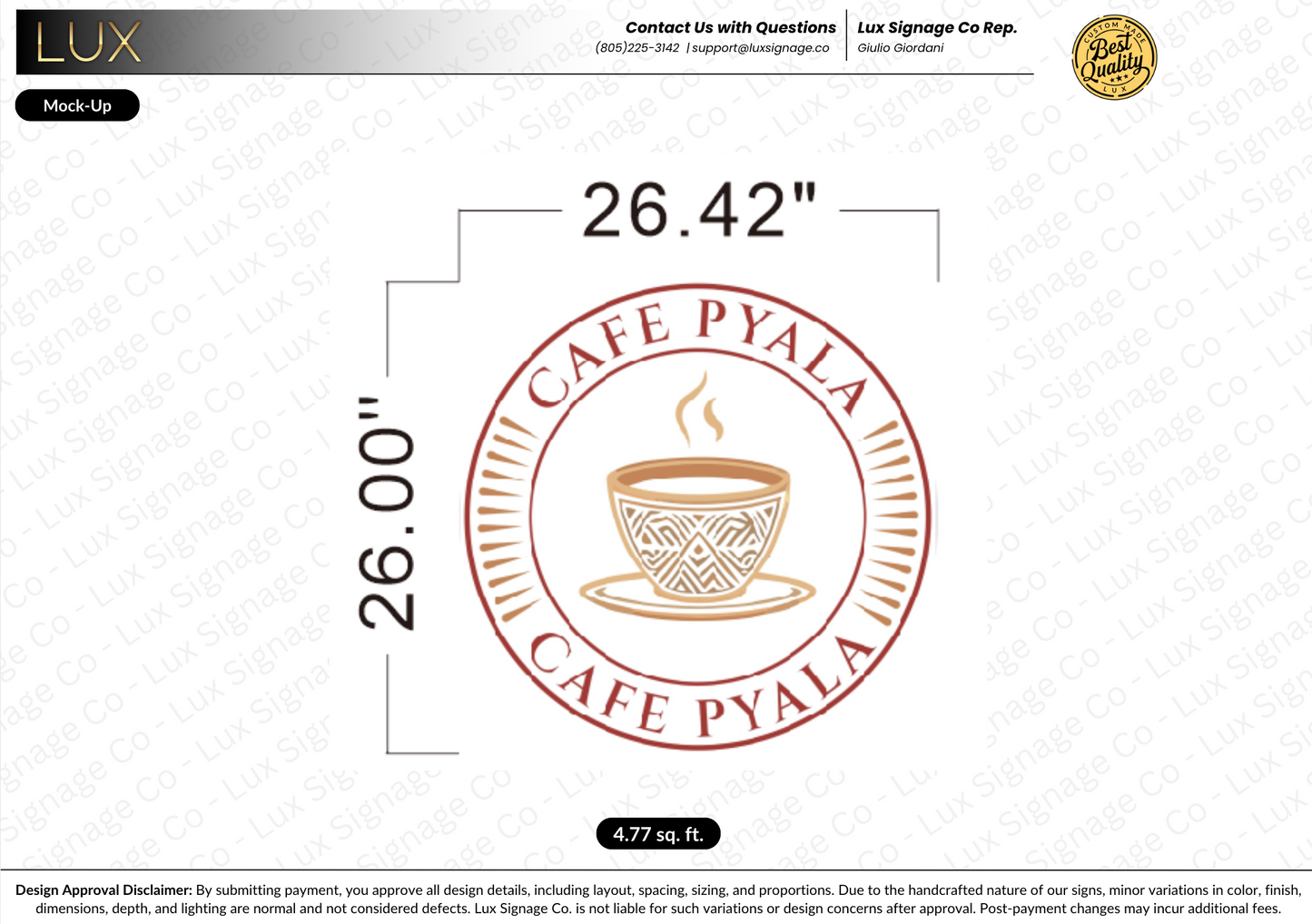 Custom Business Sign for Cafe Pyala