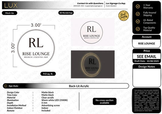 Custom Business Sign for Rise Lounge
