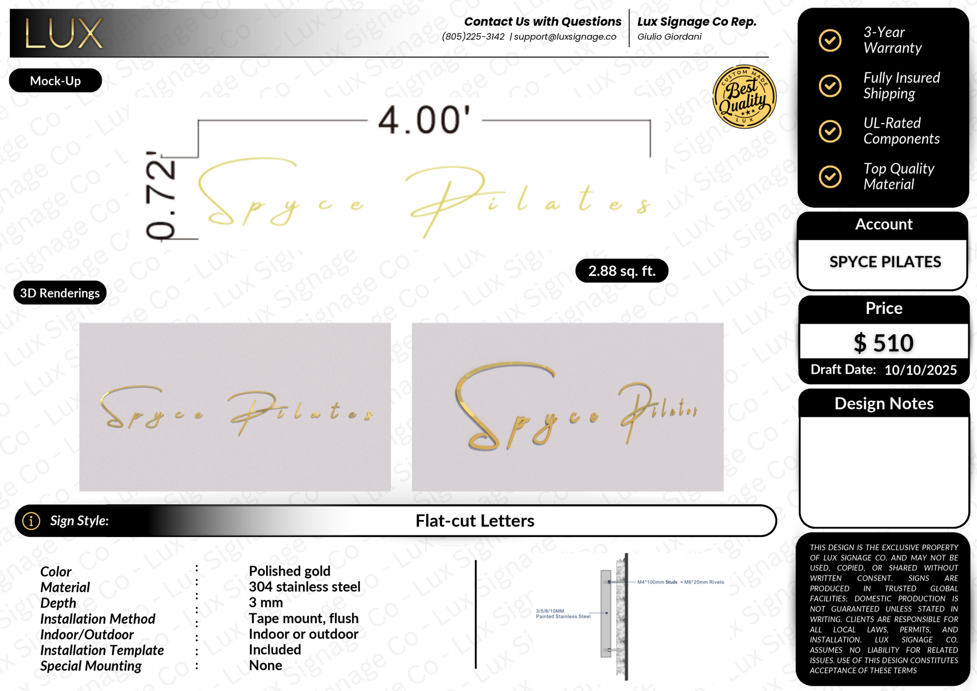 Custom Business Sign for Spyce Pilates