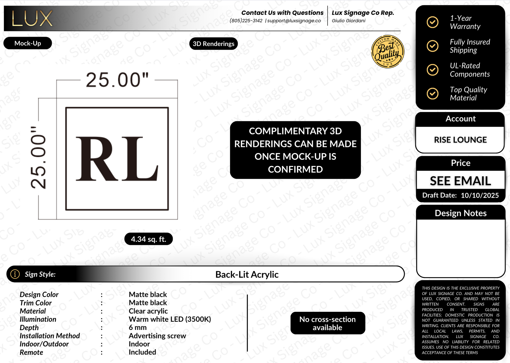 Custom Business Sign for Rise Lounge