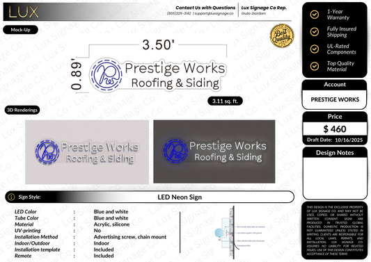 Custom Business Sign for Prestige Works