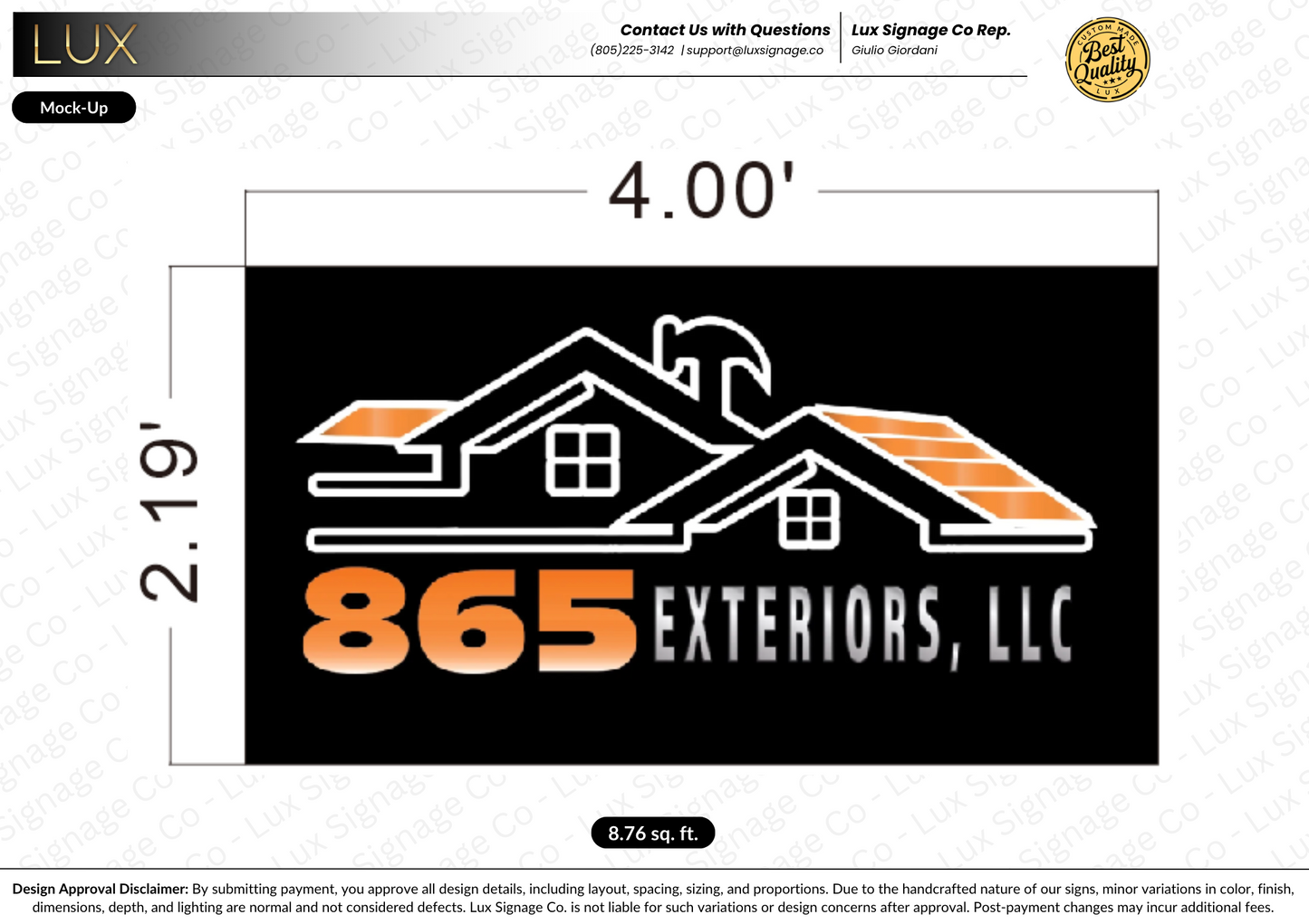Custom Business Sign for 865 Exteriors LLC