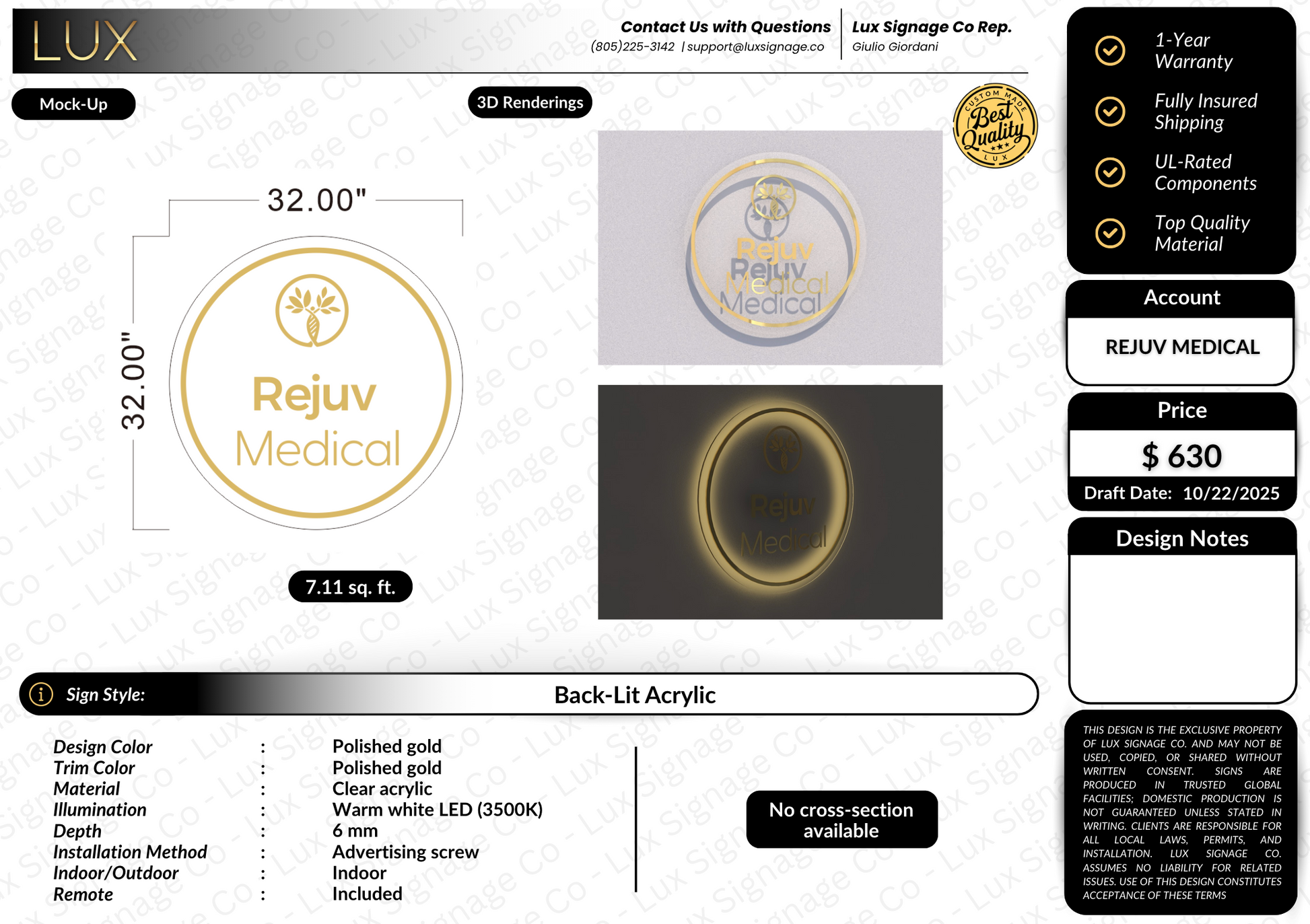 Custom Business Sign for Rejuv Medical