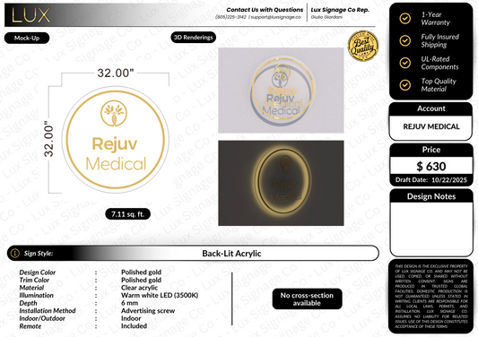 Custom Business Sign for Rejuv Medical