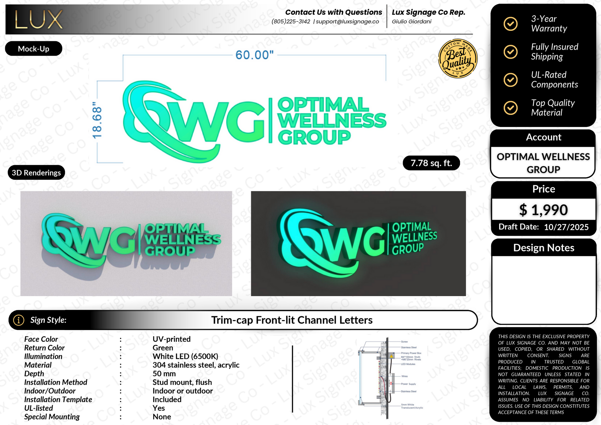 Custom Business Sign for Optimal Wellness Goup