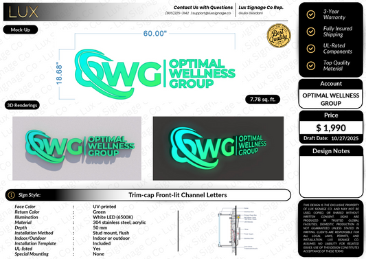 Custom Business Sign for Optimal Wellness Goup