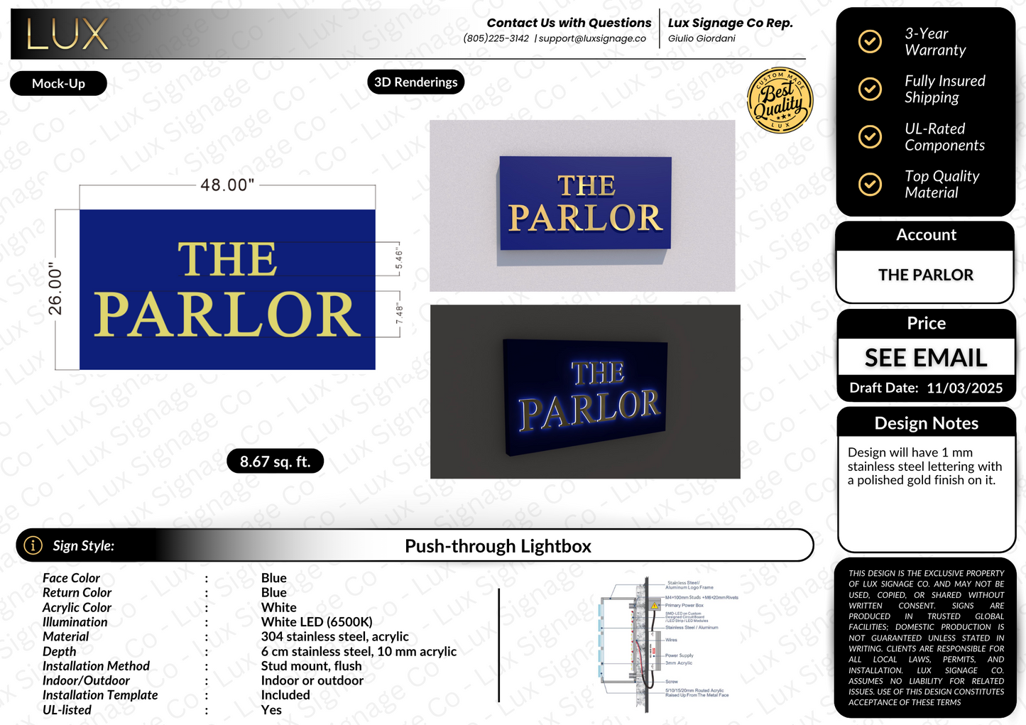 Custom Business Sign for Vitality and The Parlor