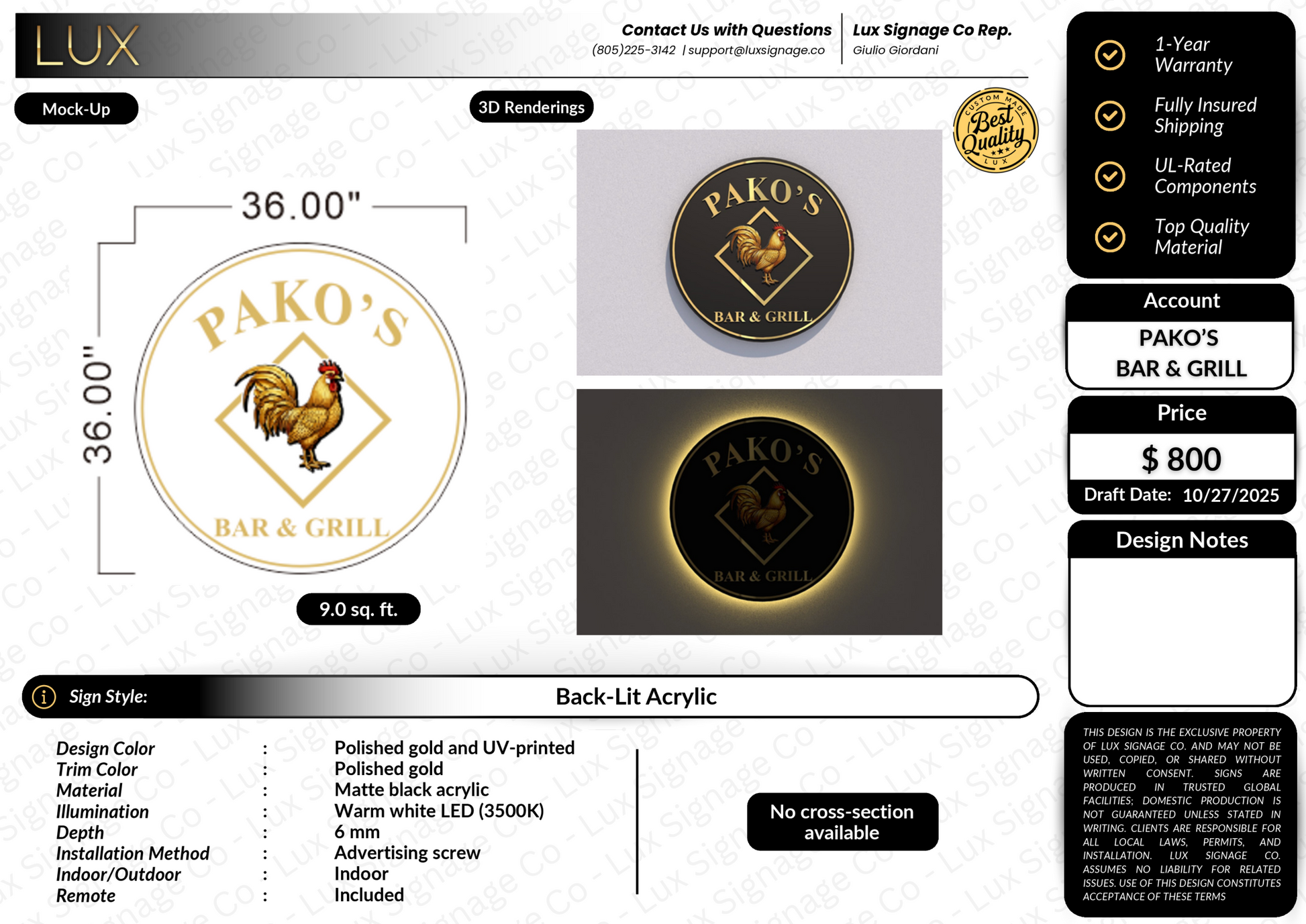 Custom Business Sign for Pako's Bar and Grill