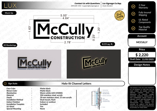 Custom Business Sign for McCully Construction