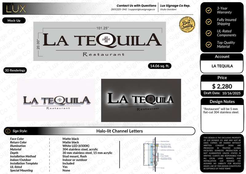 Custom Business Sign for La Tequila