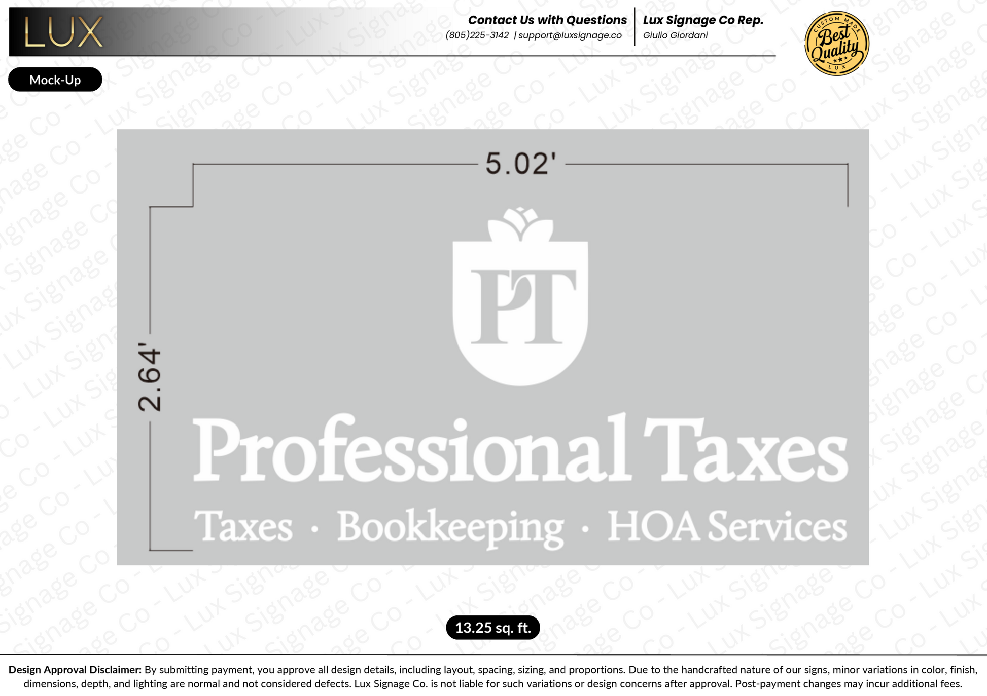 Custom Business Sign for Professional Taxes