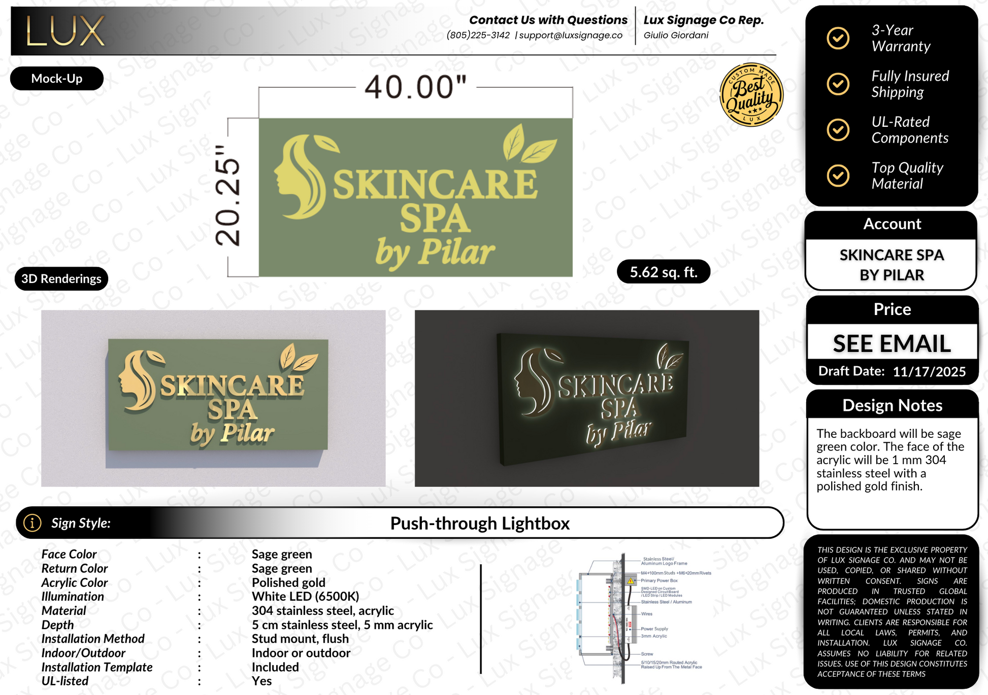 Custom Business Sign for Skincare Spa by Pilar