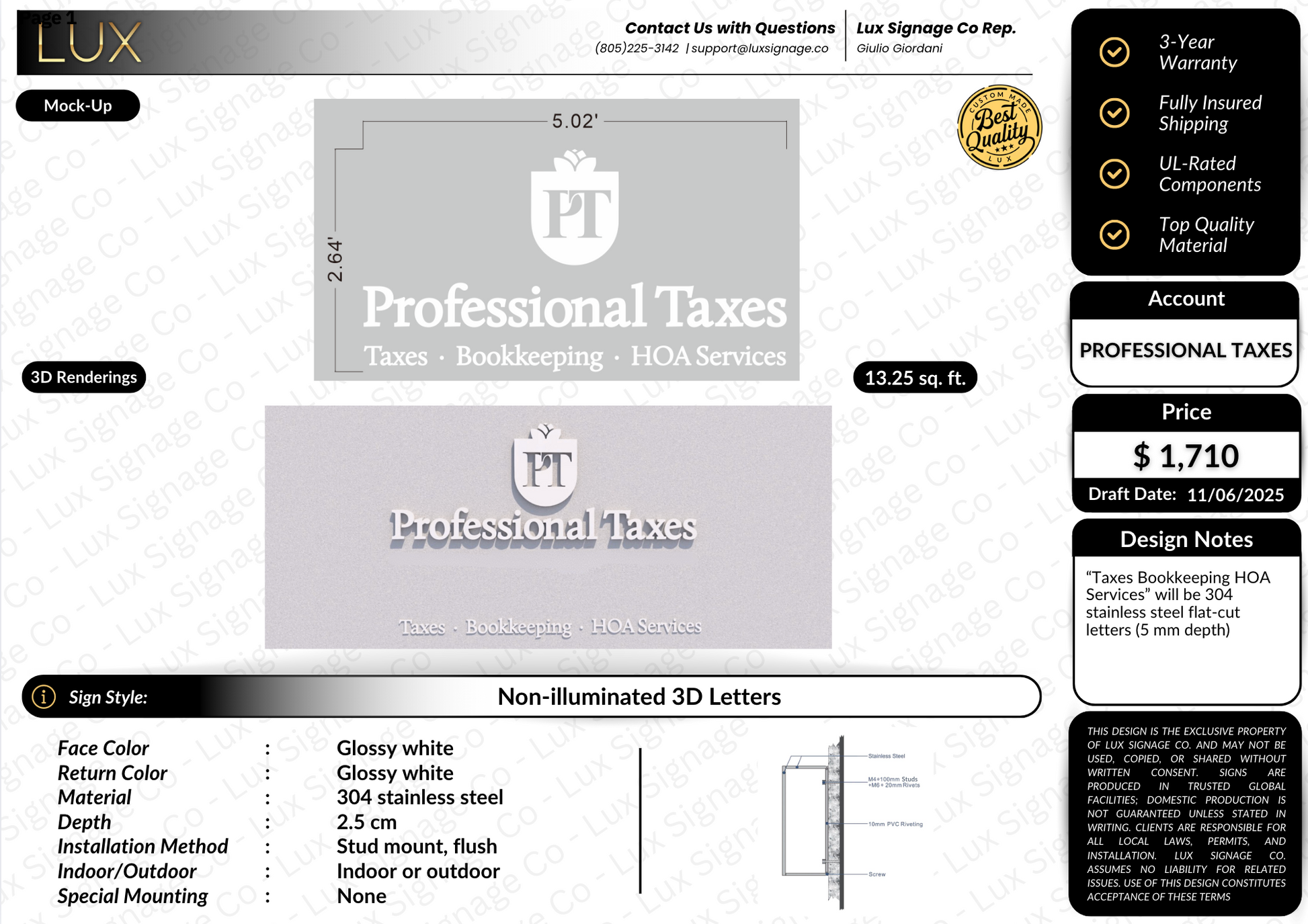 Custom Business Sign for Professional Taxes