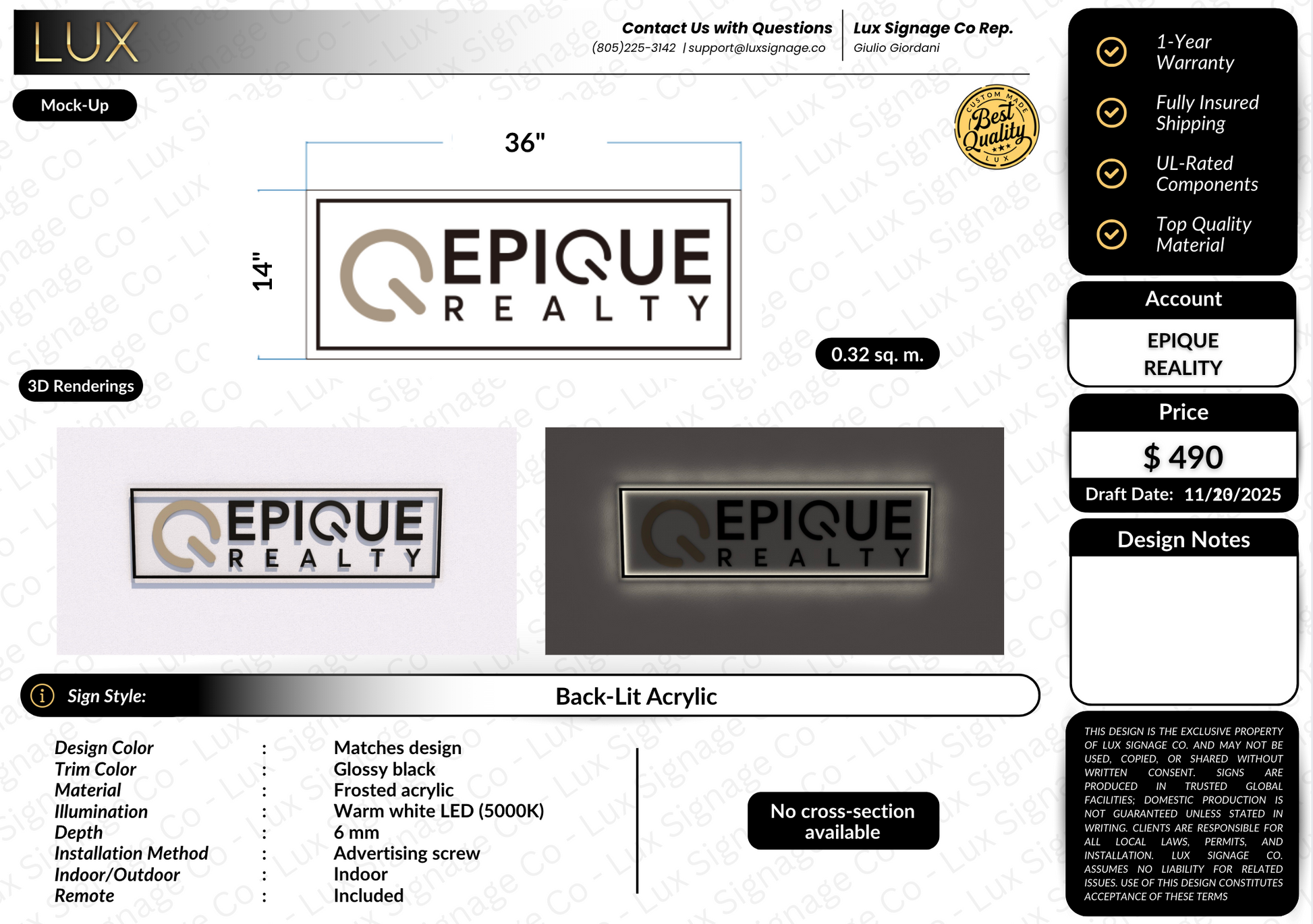 Custom Business Sign for Epique Realty