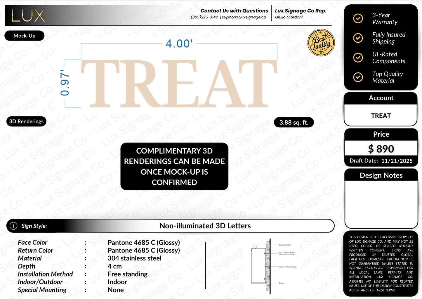 Custom Business Sign for Treat