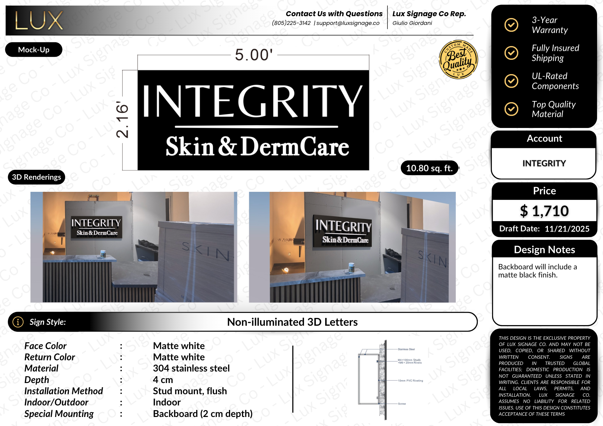 Custom Business Sign for Integrity