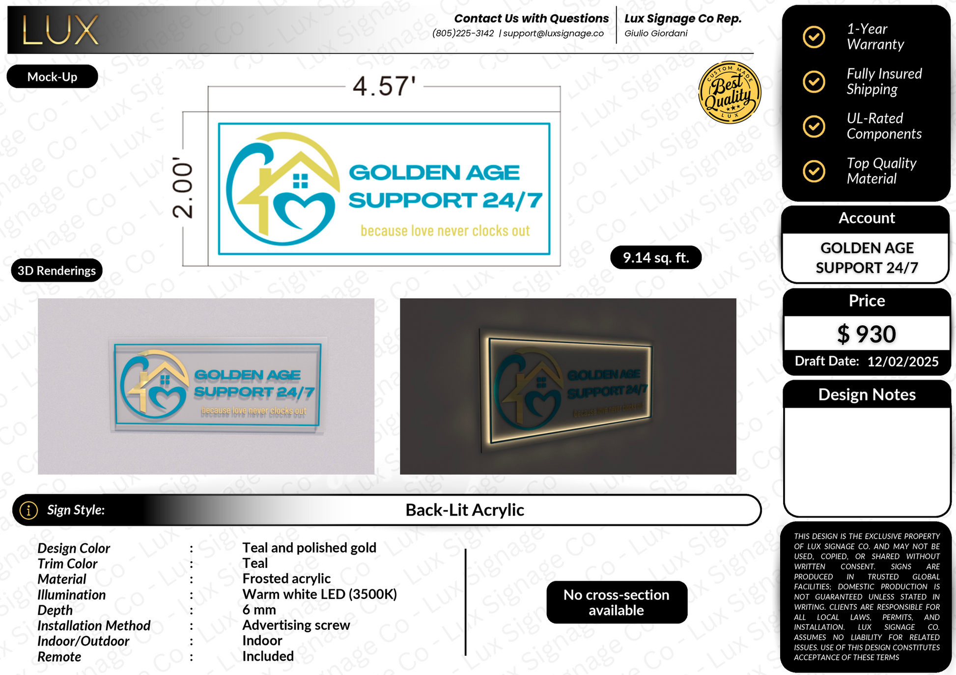 Custom Business Sign for Deqa - Golden Age Support