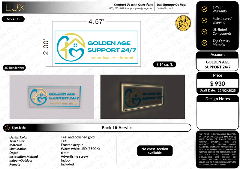 Custom Business Sign for Deqa - Golden Age Support
