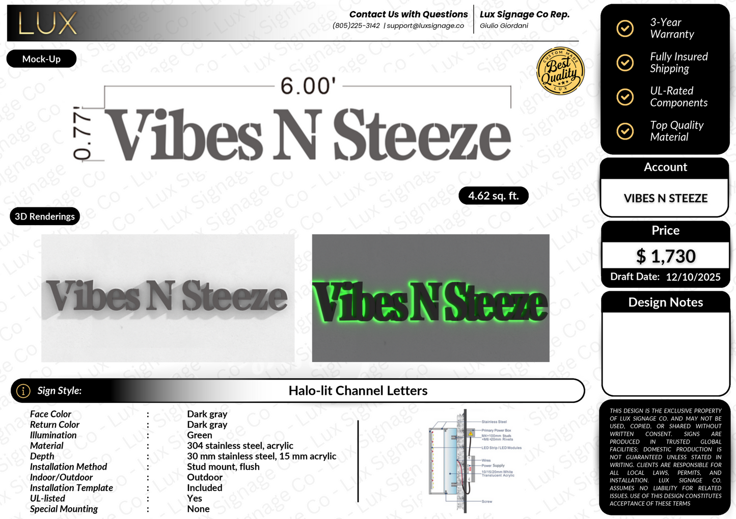 Custom Business Sign for Vibes N Steeze