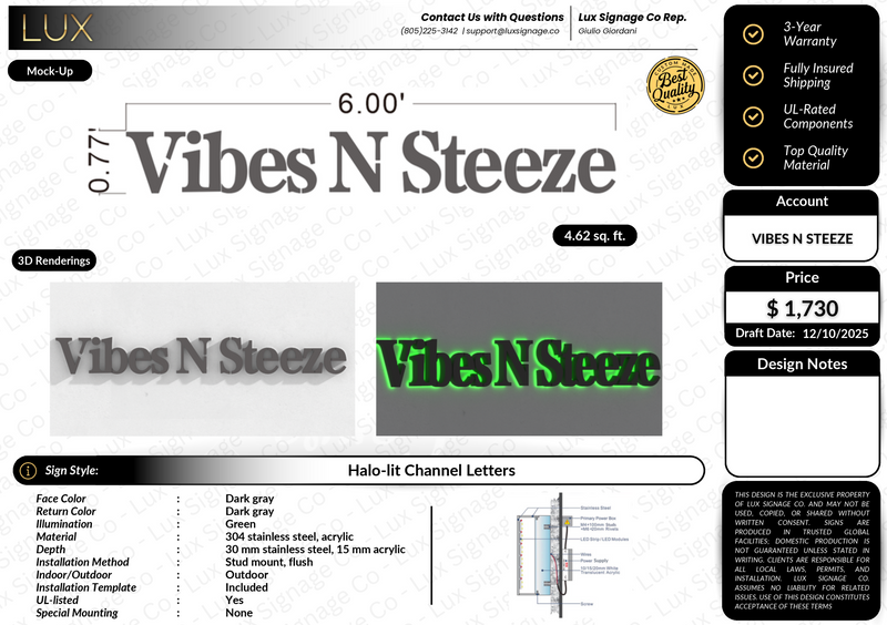 Custom Business Sign for Vibes N Steeze