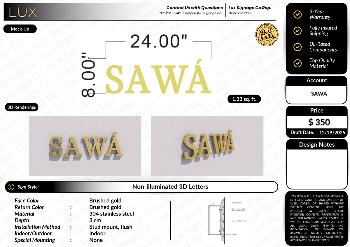 Custom Business Sign for Sawa