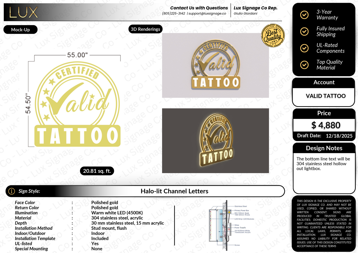 Custom Business Sign for Valid Tattoo