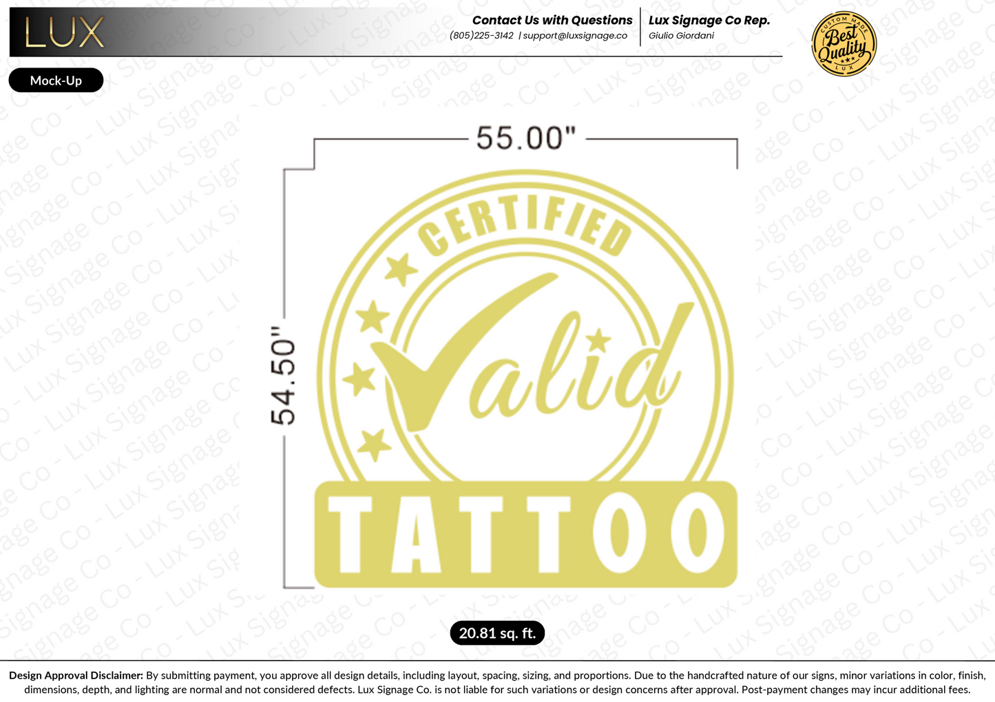 Custom Business Sign for Valid Tattoo