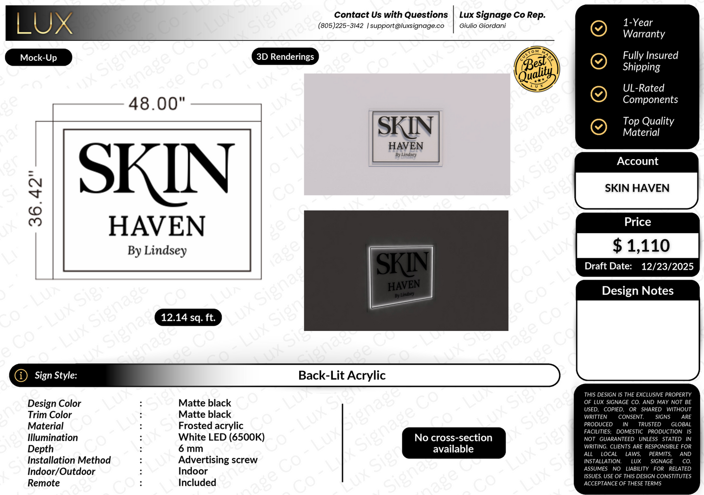 Custom Business Sign for Lindsey Casey (SKIN HAVEN)