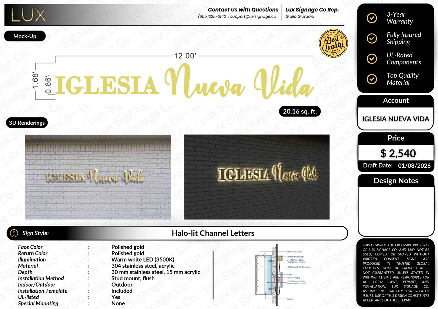 Custom Business Sign for Iglesia Nueva Vida