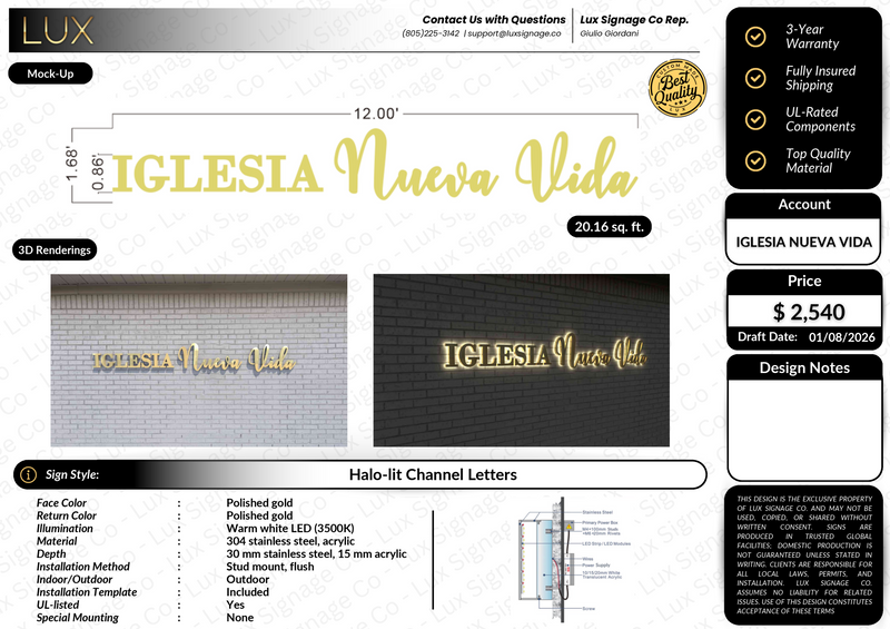 Custom Business Sign for Iglesia Nueva Vida