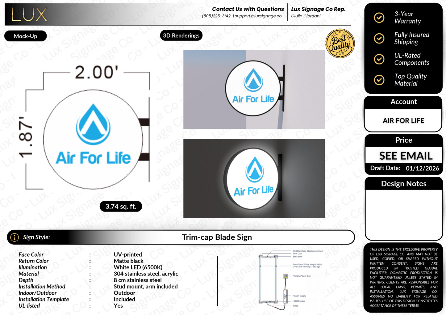 Custom Business Sign for Air For Life