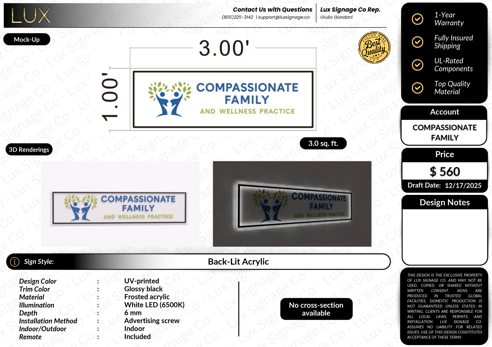 Custom Business Sign for Compassionate Family - Size Adjustment