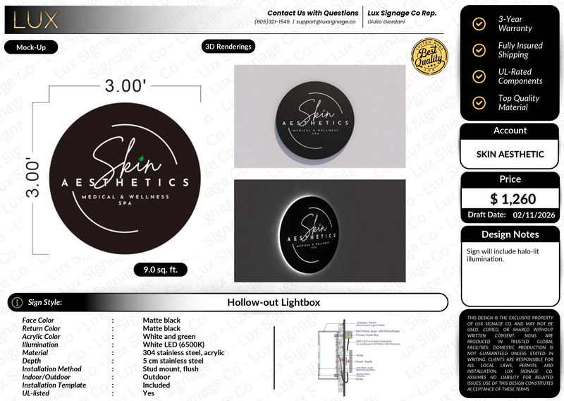 Custom Business Sign for Skin Aesthetics