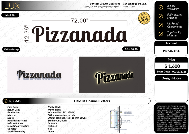 Custom Business Sign for Pizzanada