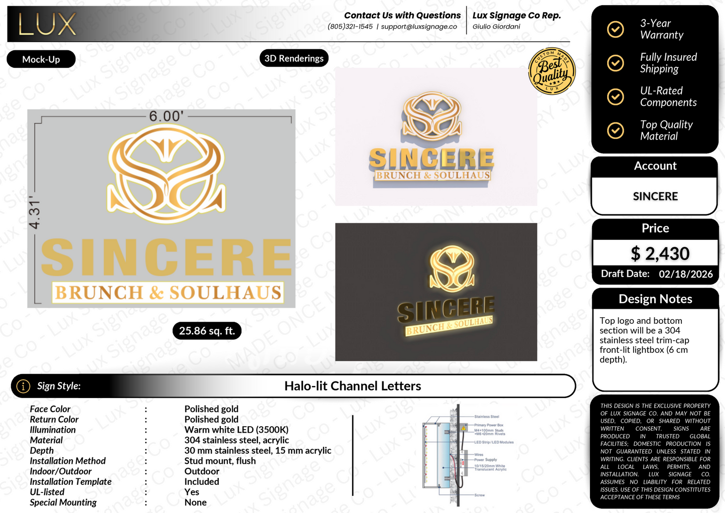 Custom Business Sign for Sincere