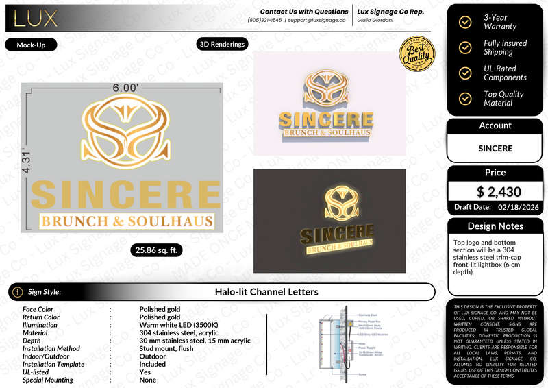 Custom Business Sign for Sincere
