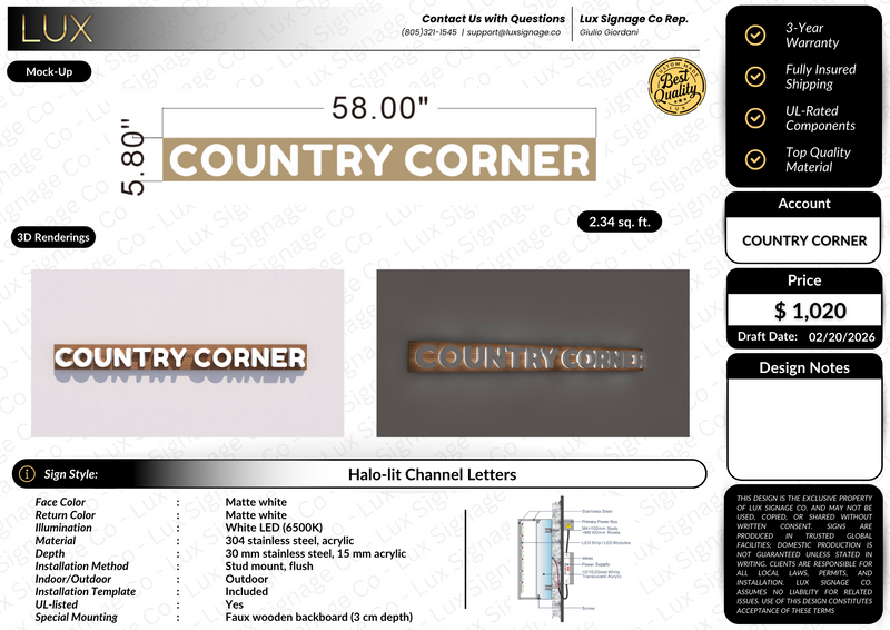 Custom Business Sign for Country Corner