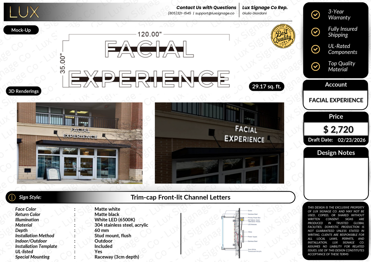 Custom Business Sign for Facial Experience
