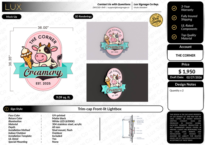 Custom Business Sign for The Corner Creamery
