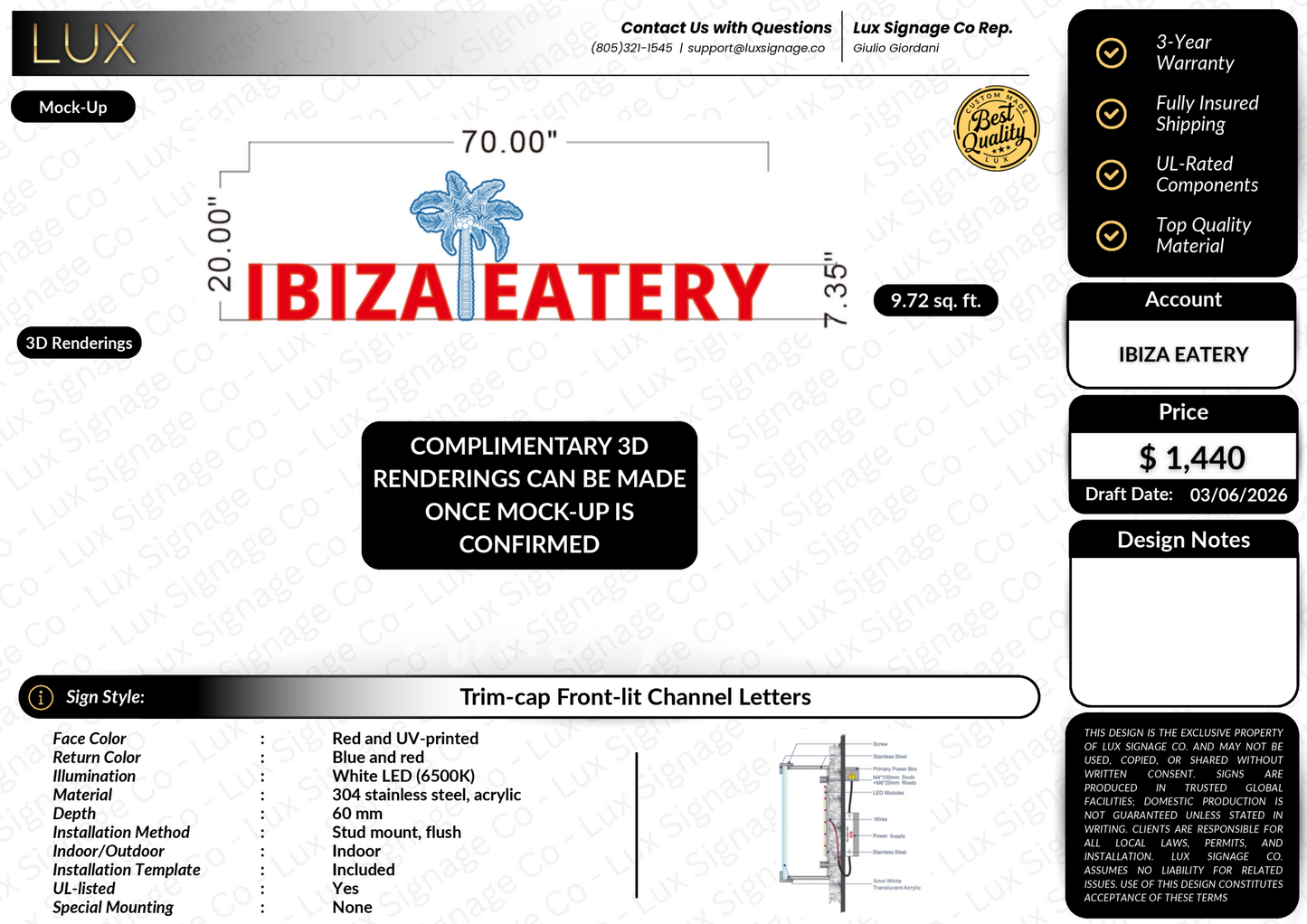 Custom Business Sign for Ibiza Eatery