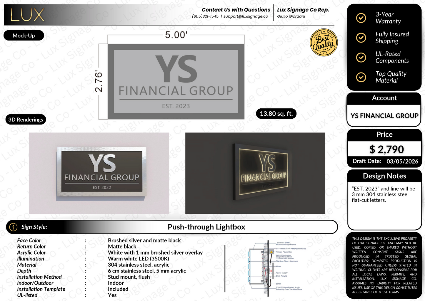 Custom Business Sign for YS Financial Group