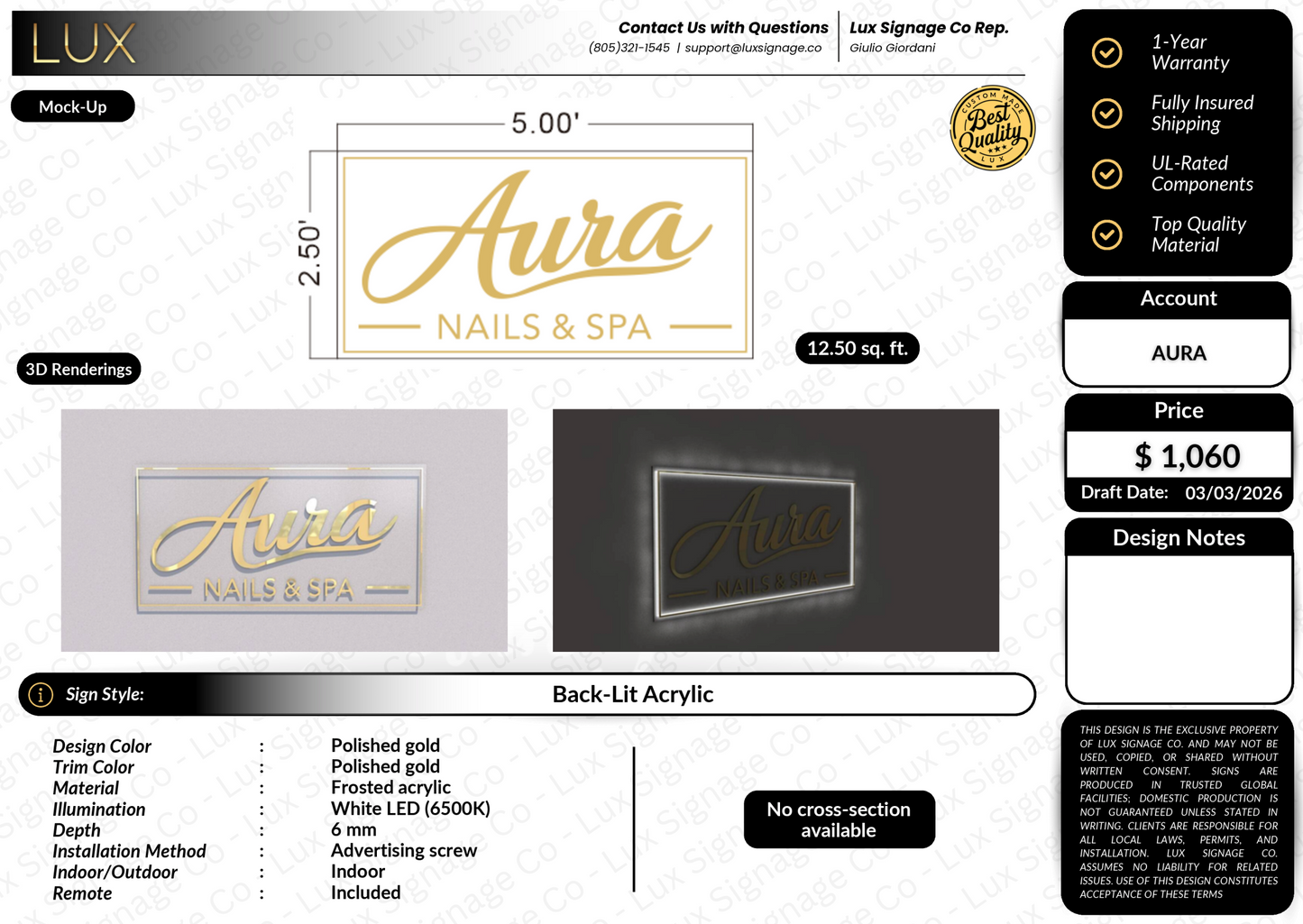 Custom Business Sign for Aura Nails and Spa