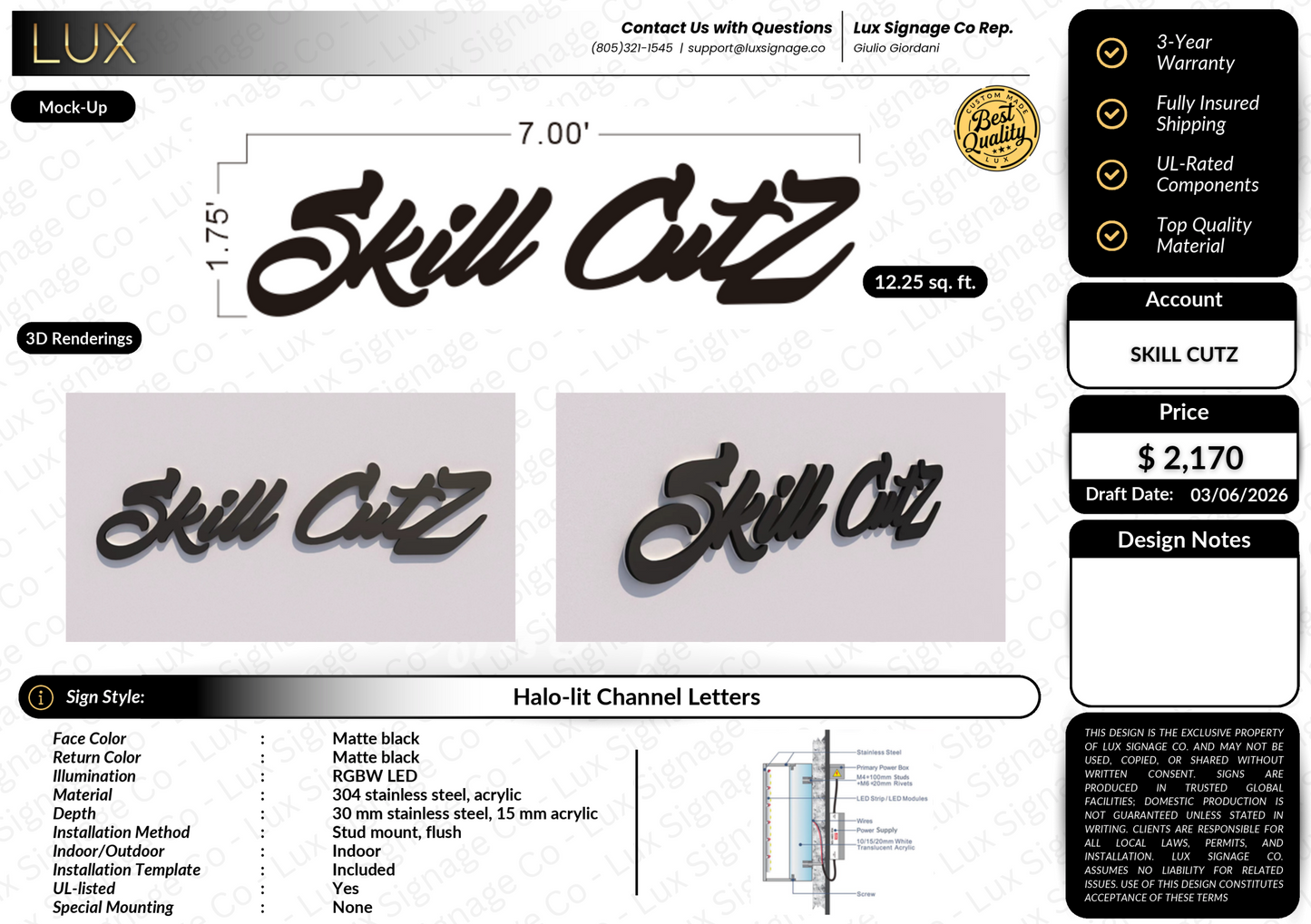 Custom Business Sign for Skill Cutz