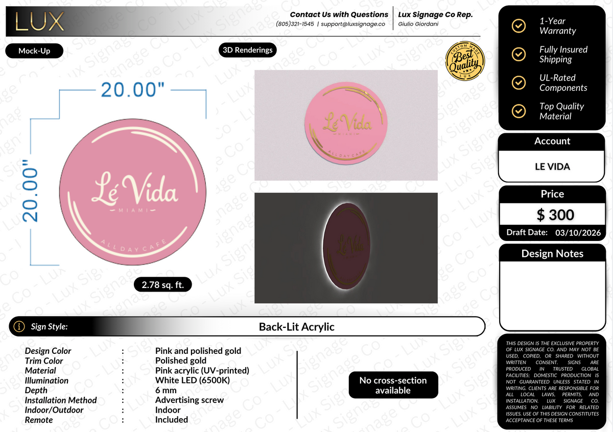 Custom Business Sign for Le Vida