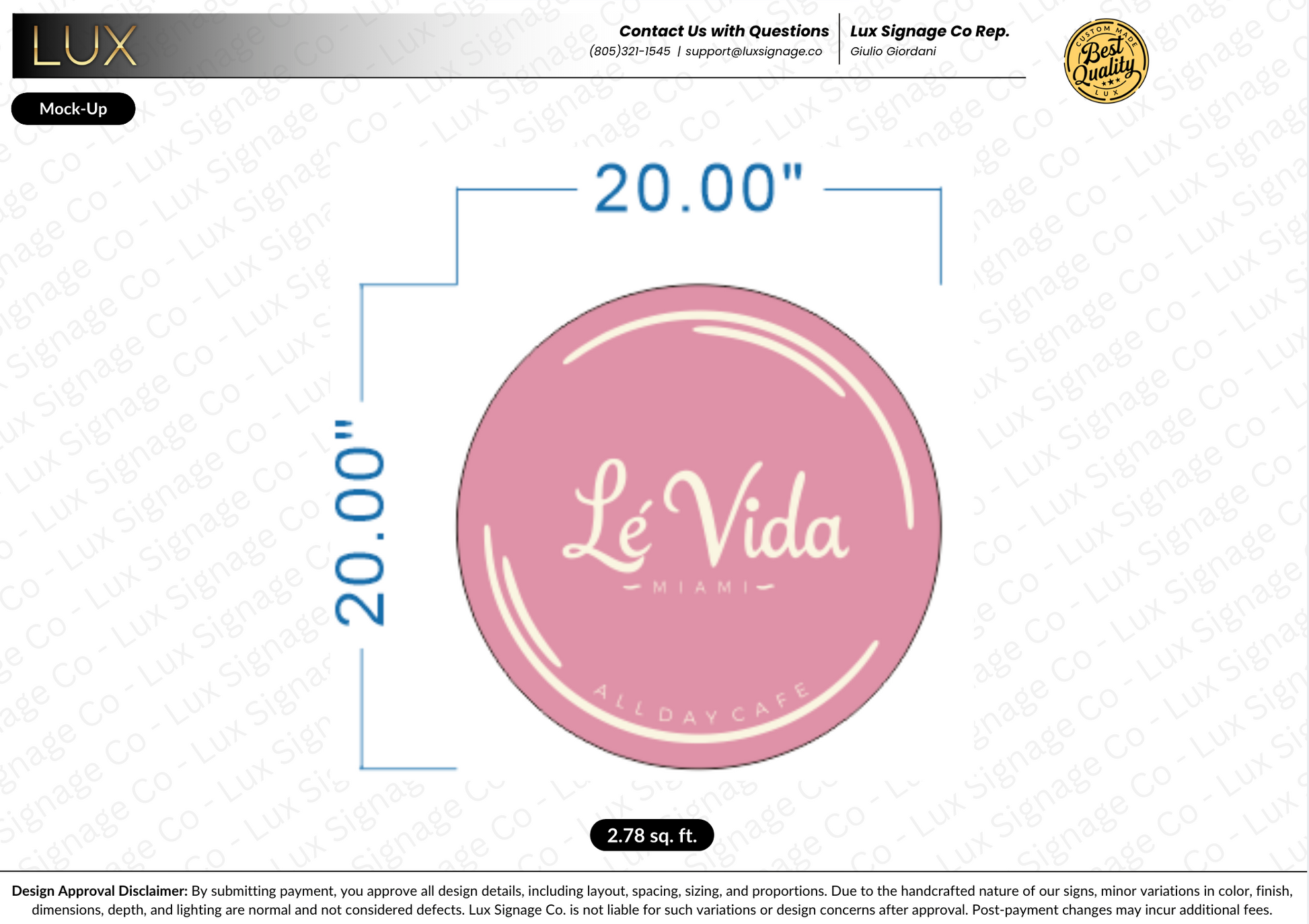 Custom Business Sign for Le Vida