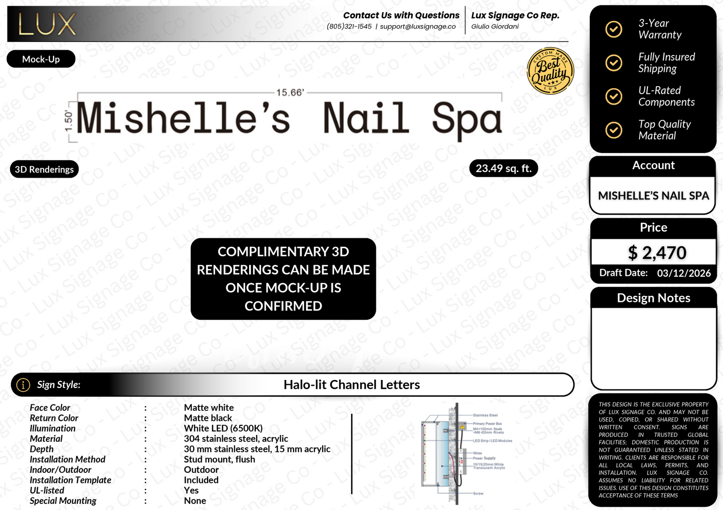 Custom Business Sign for Mishelle's Nail Spa