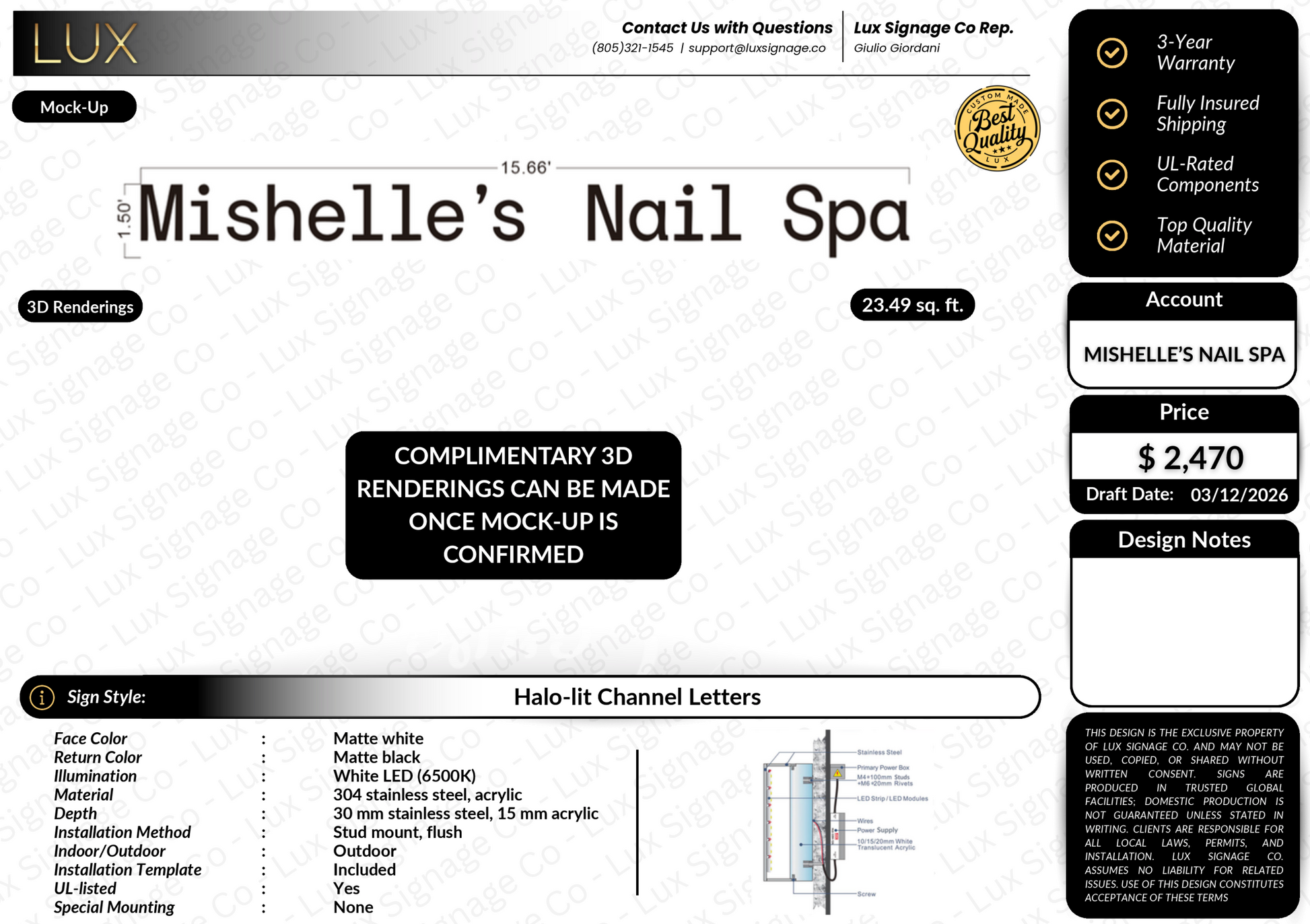 Custom Business Sign for Mishelle's Nail Spa