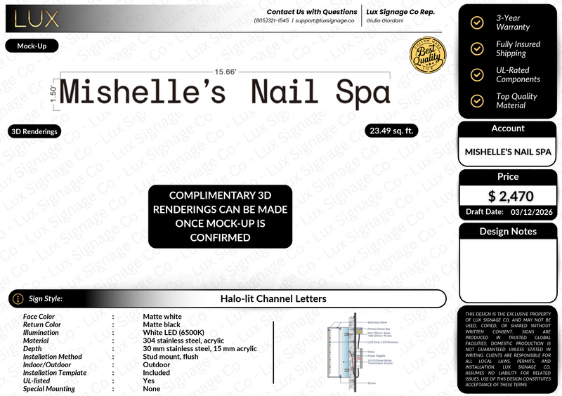 Custom Business Sign for Mishelle's Nail Spa