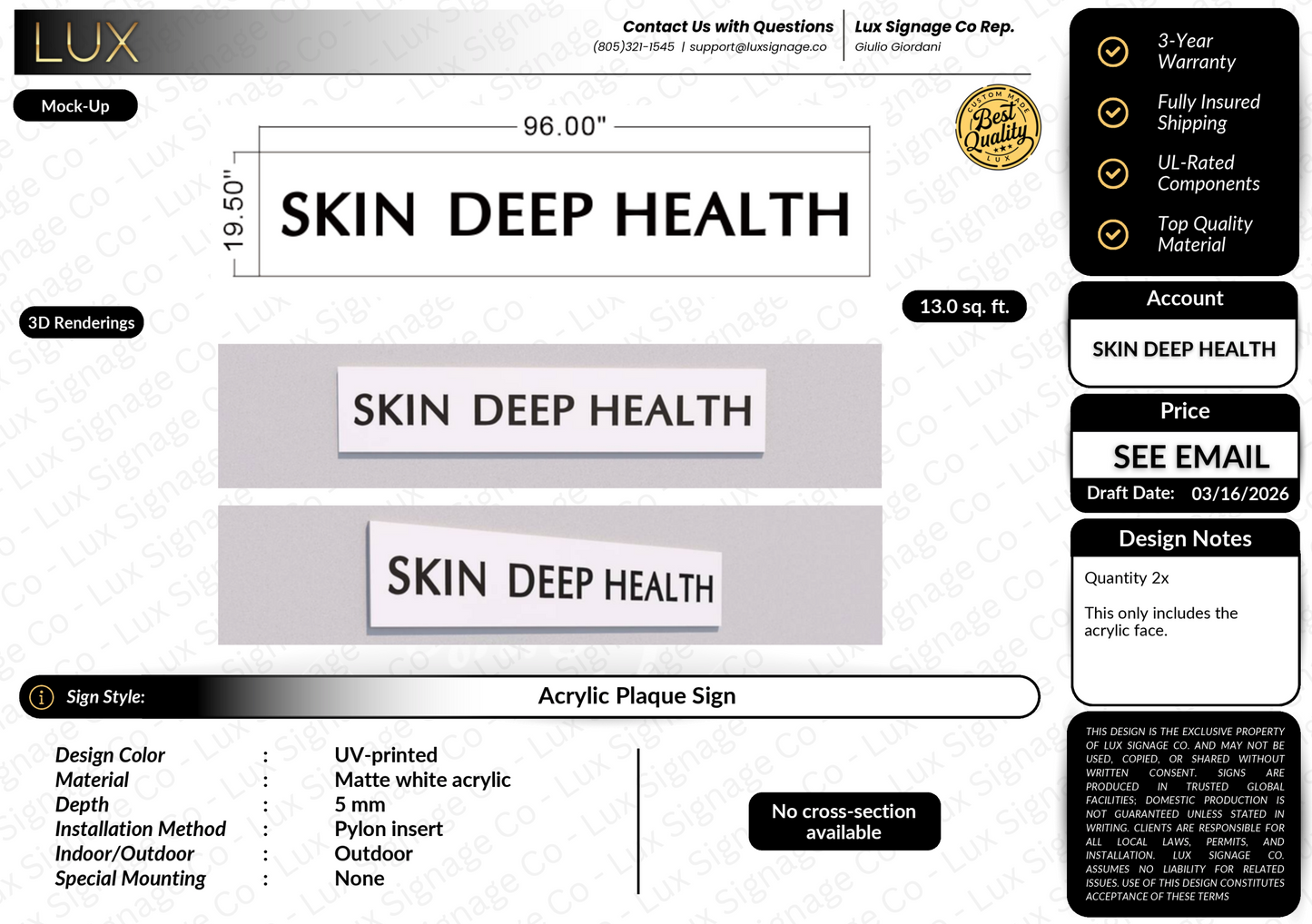 Custom Business Sign for Skin Deep Health